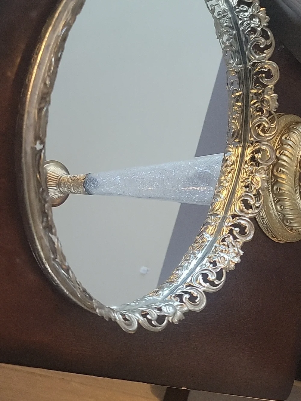 Mirrored Vanity Tray Ornate with Goldish Filigree 12x9